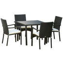 Set  Tavolo con 4 Sedie da Giardino in Rattan Nero
