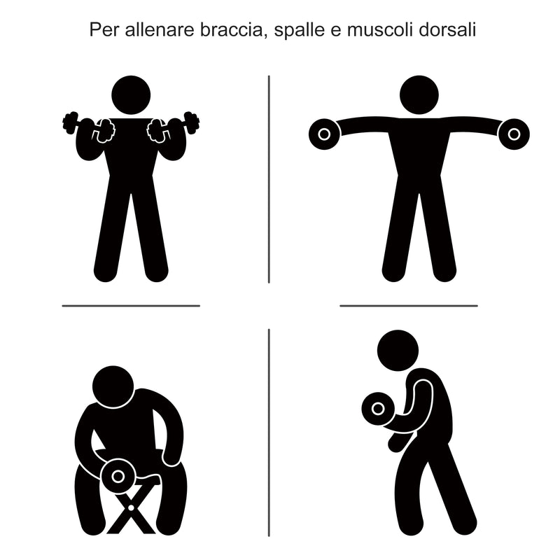 Set 2 Manubri 12 Dischi 20Kg in Acciaio e Plastica Nero