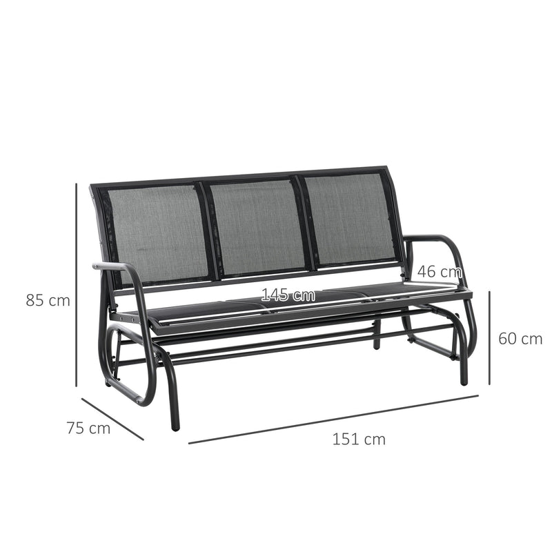 Dondolo 3 Posti da Giardino 151x75x85 cm in Metallo e Textilene Nero