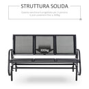 Dondolo 3 Posti da Giardino 151x75x85 cm in Metallo e Textilene Nero