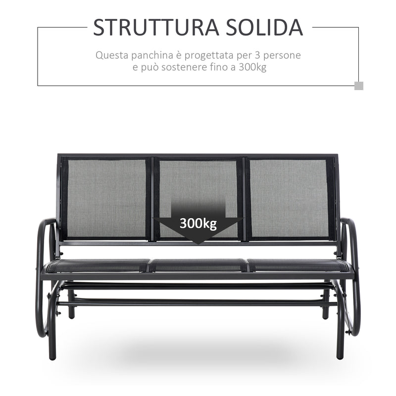 Dondolo 3 Posti da Giardino 151x75x85 cm in Metallo e Textilene Nero