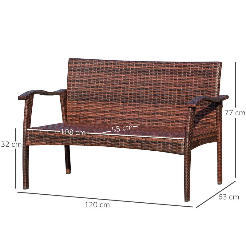 Divano 2 Posti da Giardino 120x63x77 cm in Rattan con Cuscini Marrone e Cachi