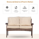 Divano 2 Posti da Giardino 120x63x77 cm in Rattan con Cuscini Marrone e Cachi