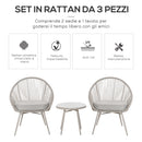 Set Salotto da Giardino 2 Poltrone e Tavolino in Rattan Bianco Crema