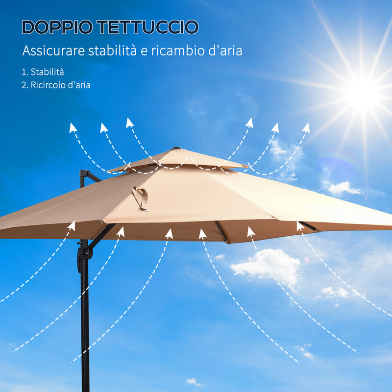 Ombrellone da Giardino 2,94x2,94m in Alluminio e Poliestere Khaki