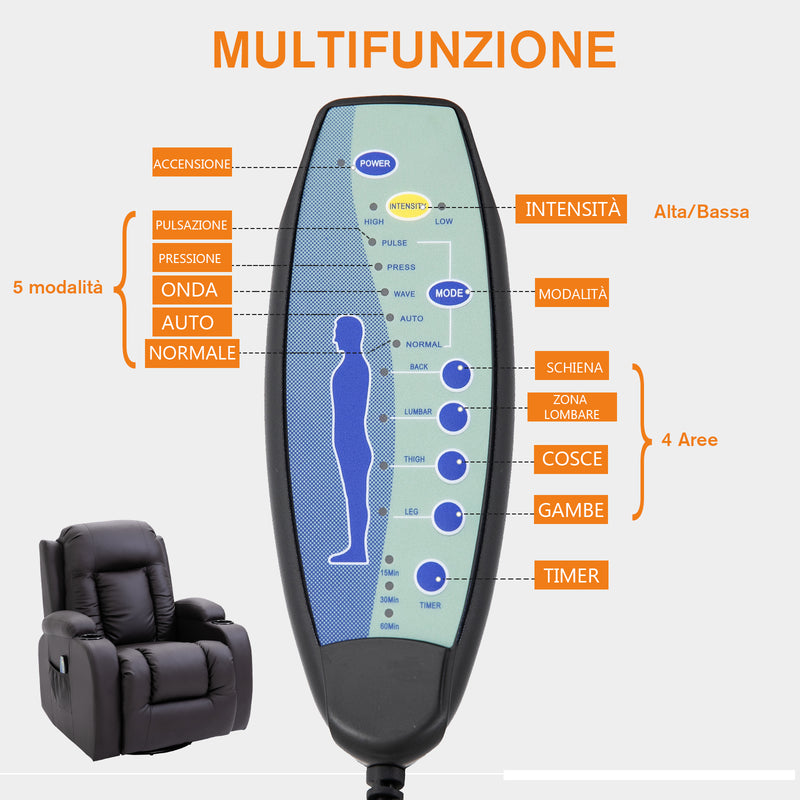 Poltrona Relax Massaggiante Riscaldante in Similpelle Marrone