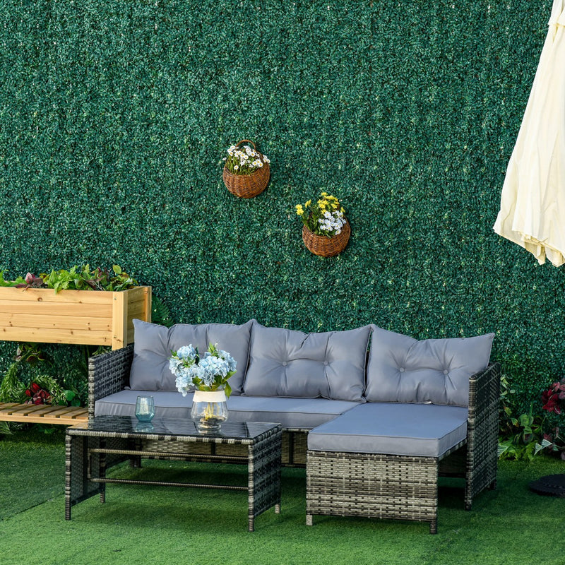 Set Salotto da Giardino Divano con Penisola e Tavolino in Rattan Grigio