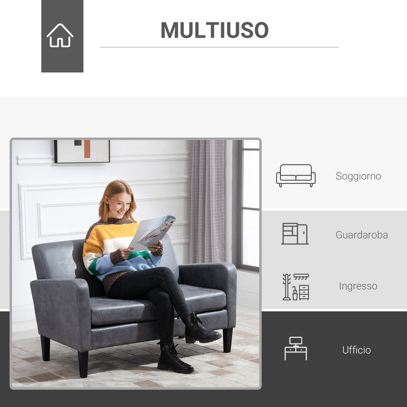 Divano 2 Posti 122x72x74 cm in Tessuto Grigio