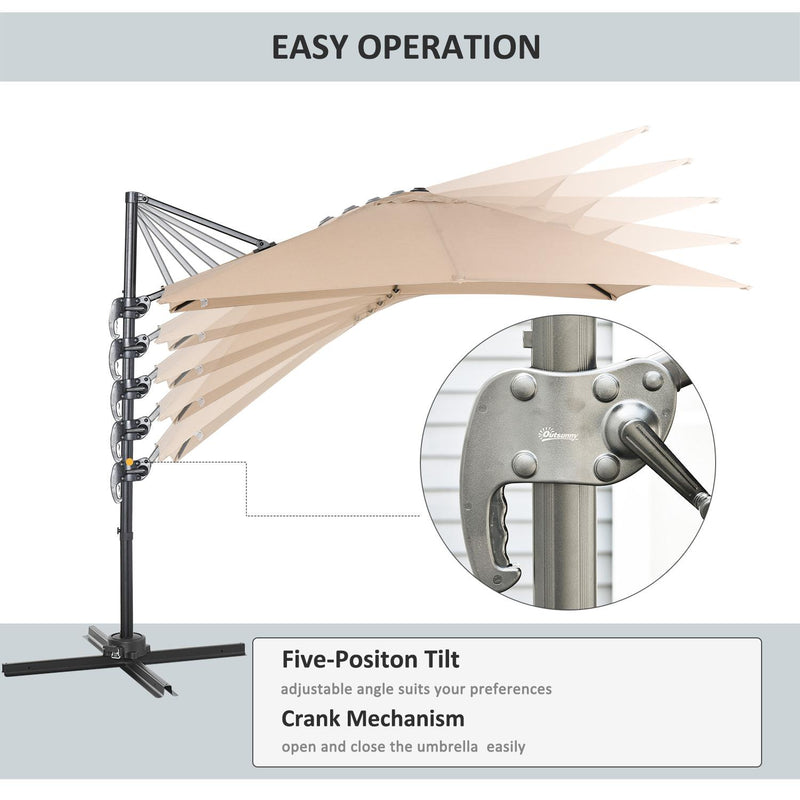 Ombrellone da Giardino Decentrato 2,68x2,68m in Alluminio e Poliestere Khaki