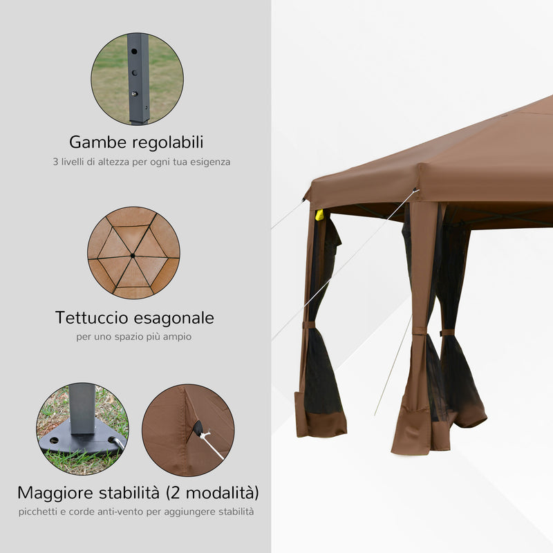 Gazebo da Giardino Pieghevole 3,6x3,6m in Acciaio e Poliestere Marrone