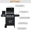Barbecue a Gas GPL  3 Fuochi 2,8kW con Fornello Laterale Nero