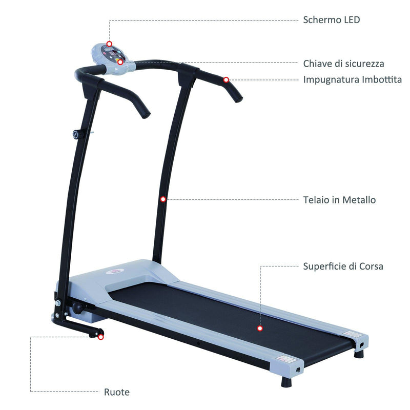 Tapis Roulant Motorizzato 6 Km/h con Schermo LED 0.6 HP Nero