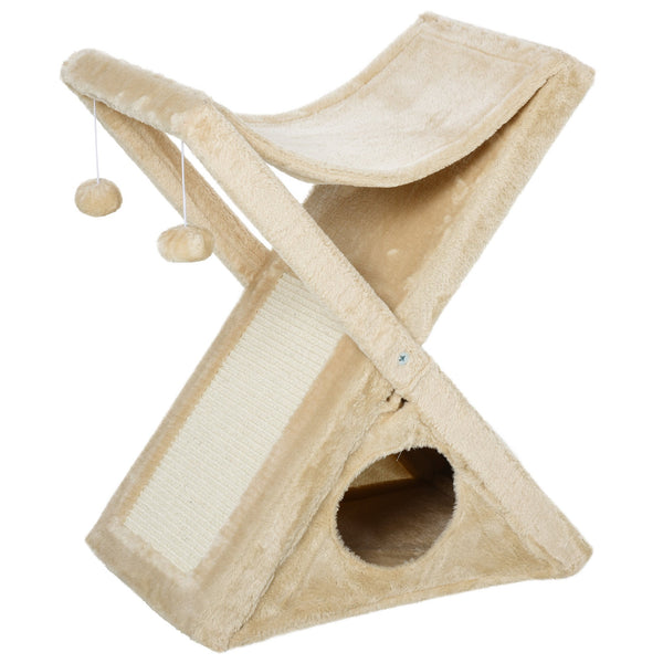 Tiragraffi per Gatti Pieghevole 54,5x32x65 cm con Casetta in Peluche Giallo sconto