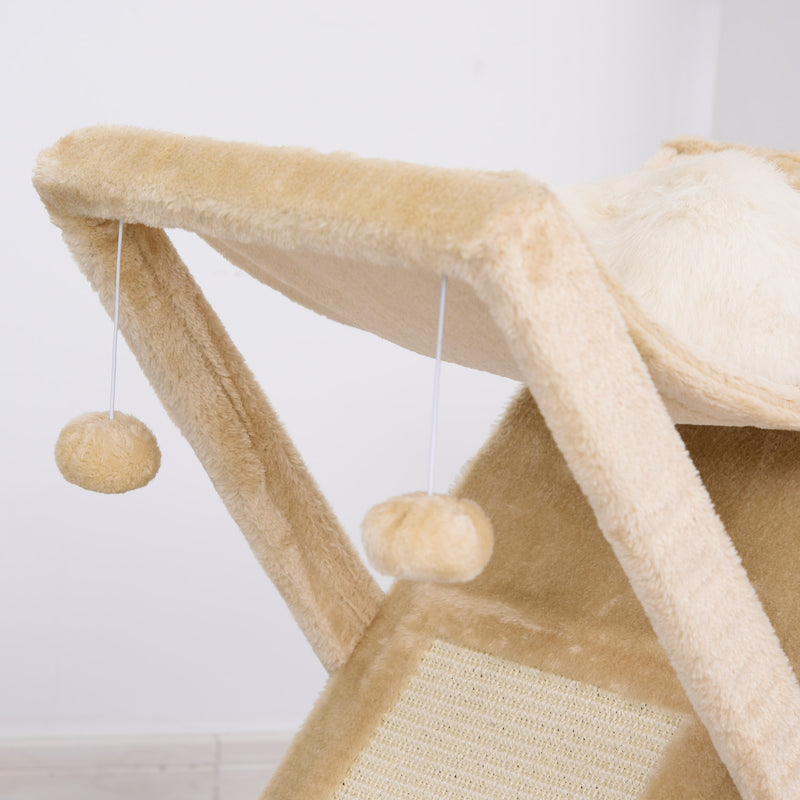 Tiragraffi per Gatti Pieghevole 54,5x32x65 cm con Casetta in Peluche Giallo