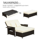 Divano da Giardino con Panca Poggiapiedi 130x72x96 cm in Rattan Marrone