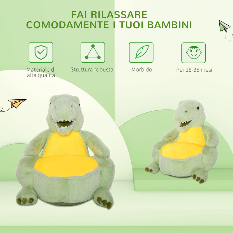 Poltroncina per Bambini 60x55x59 cm in Peluche Dinosauro Verde