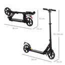 Monopattino per Ragazzi Pieghevole Regolabile Ruote Luminose in Alluminio Nero