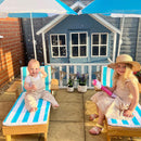 Lettino Prendisole per Bambini 90x59x53 cm con Ombrellone Azzurro e Bianco