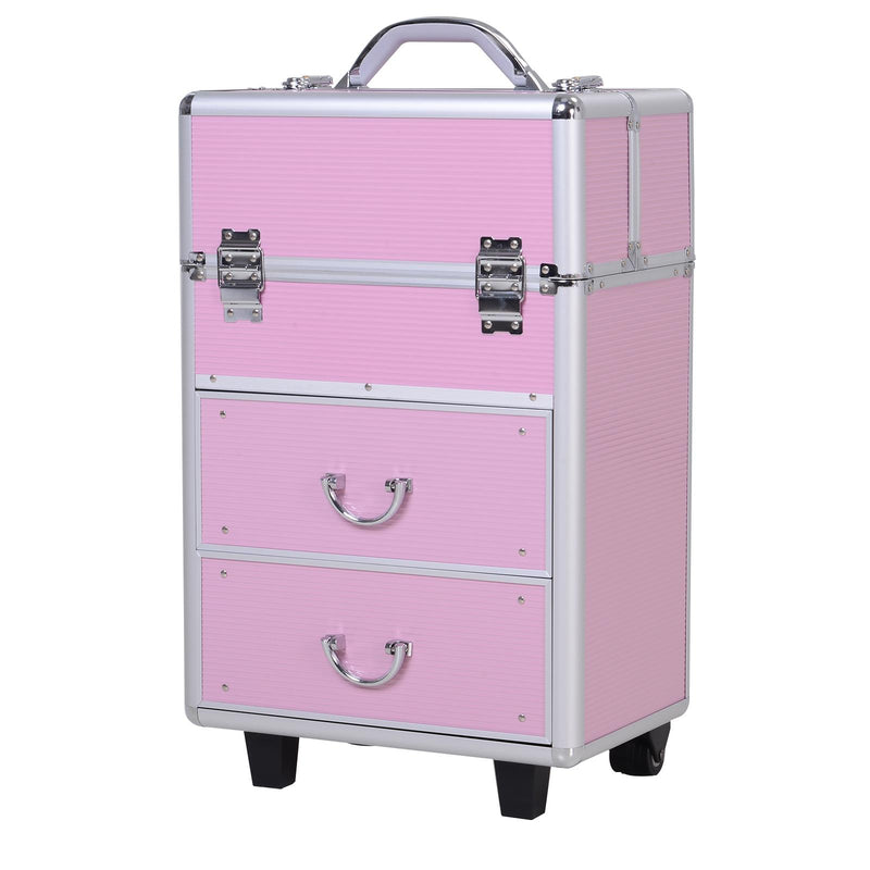 Trolley per Estetista Make Up Trucchi 36x23x58-103 cm in Alluminio Rosa
