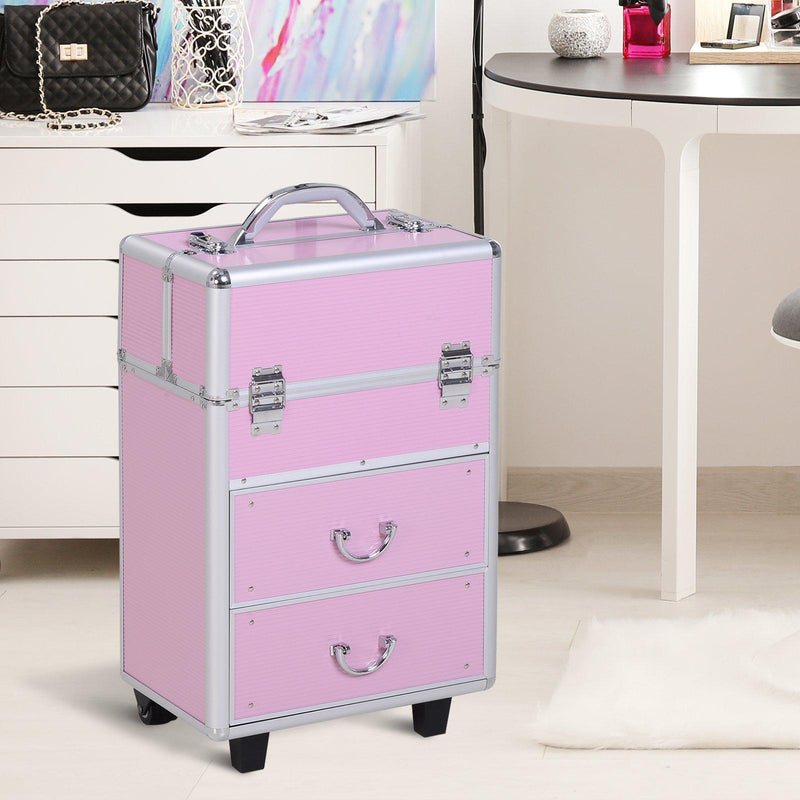 Trolley per Estetista Make Up Trucchi 36x23x58-103 cm in Alluminio Rosa