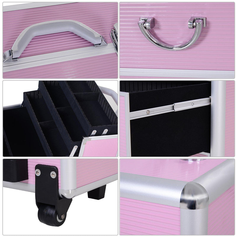 Trolley per Estetista Make Up Trucchi 36x23x58-103 cm in Alluminio Rosa