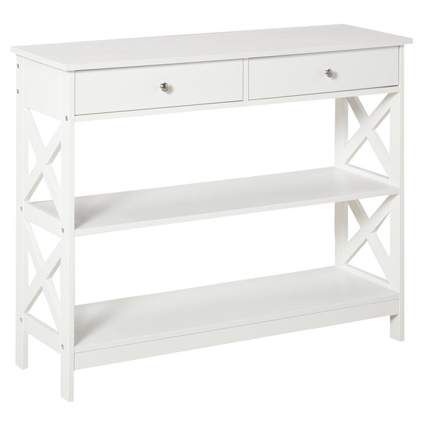 Consolle Ingresso 2 Cassetti 100x30,5x80 cm in MDF Bianco sconto