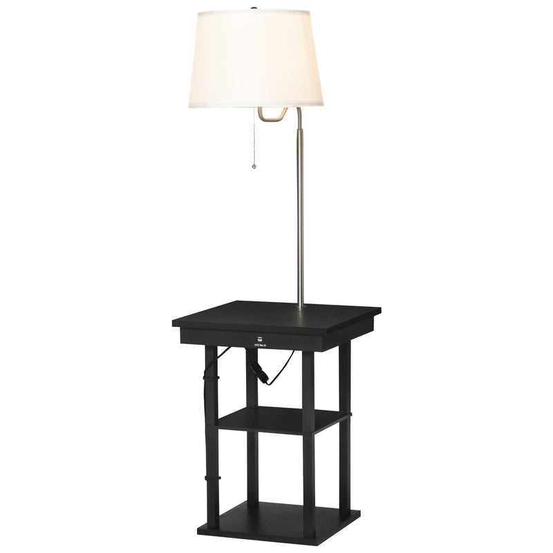 Lampada da Terra con Tavolino e 2 Prese USB 44,5x44,5x144,5 cm in Metallo Nero