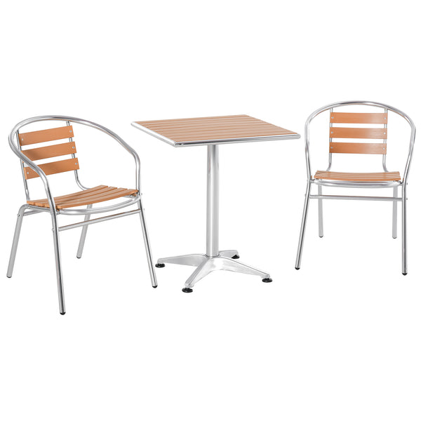 Set Tavolo e 2 Sedie da Giardino in Alluminio Effetto Legno acquista