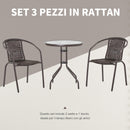 Set Tavolo e 2 Sedie da Giardino in Acciaio e Rattan Marrone