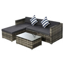 Set Salotto da Giardino Divano 3 Posti Pouf e Tavolino in Rattan Grigio