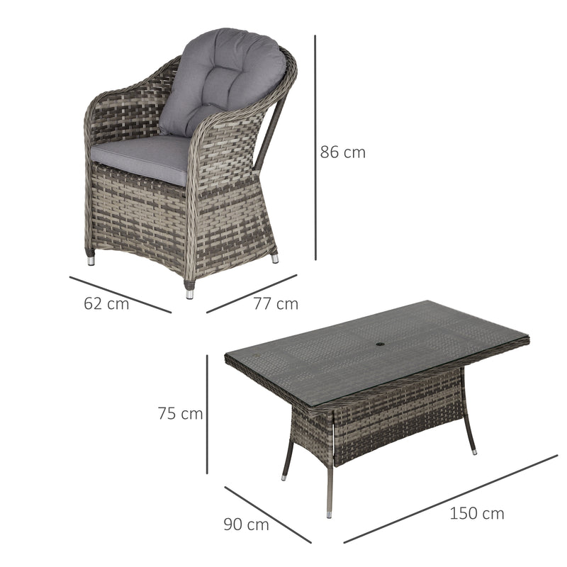 Set Tavolo e 6 Sedie da Giardino in Rattan con Cuscini Grigio
