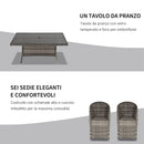 Set Tavolo e 6 Sedie da Giardino in Rattan con Cuscini Grigio