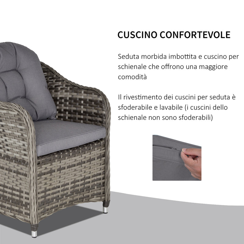 Set Tavolo e 6 Sedie da Giardino in Rattan con Cuscini Grigio