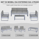 Set da Giardino Divano 2 Poltrone e Tavolino in Alluminio Grigio