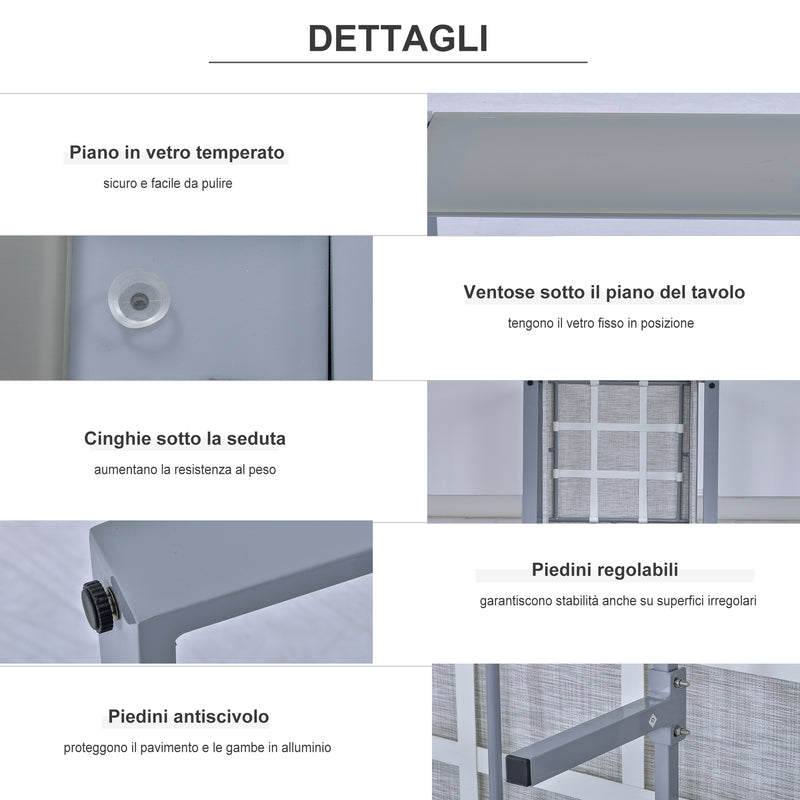 Set da Giardino Divano 2 Poltrone e Tavolino in Alluminio Grigio