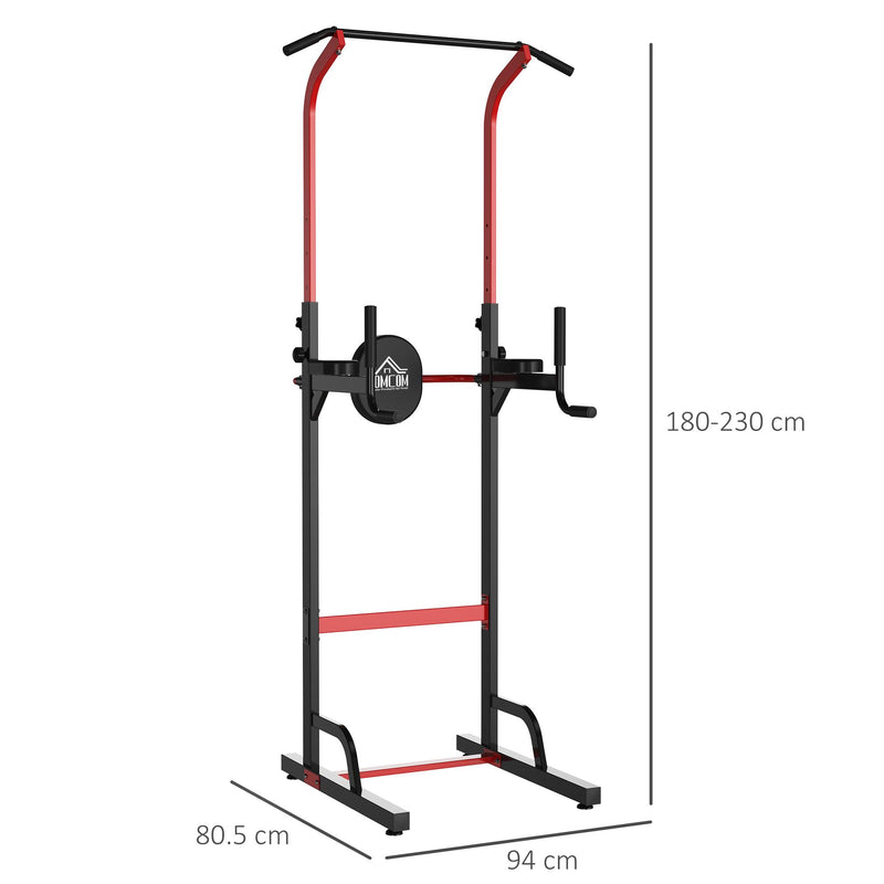 Stazione Multifunzione per Sollevamenti Trazione Addominali Flessioni in Acciaio Power Tower Nero e Rosso