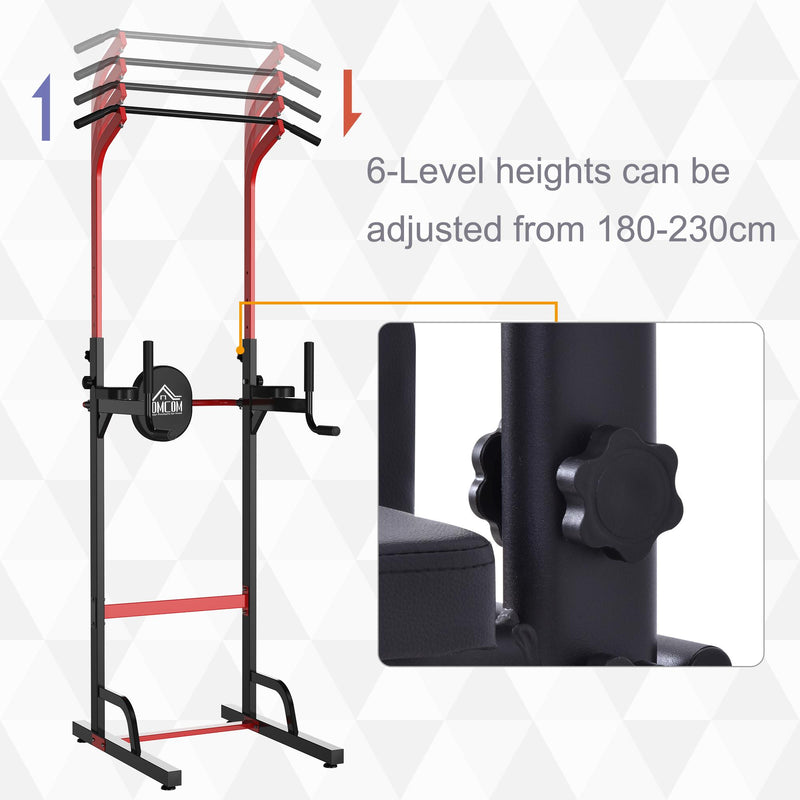 Stazione Multifunzione per Sollevamenti Trazione Addominali Flessioni in Acciaio Power Tower Nero e Rosso