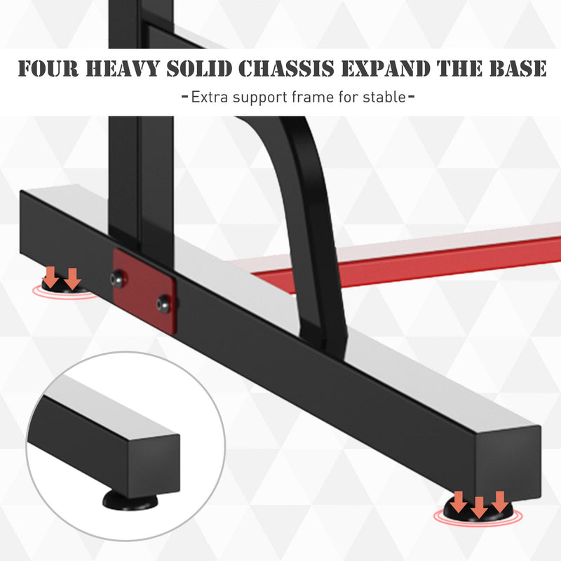 Stazione Multifunzione per Sollevamenti Trazione Addominali Flessioni in Acciaio Power Tower Nero e Rosso