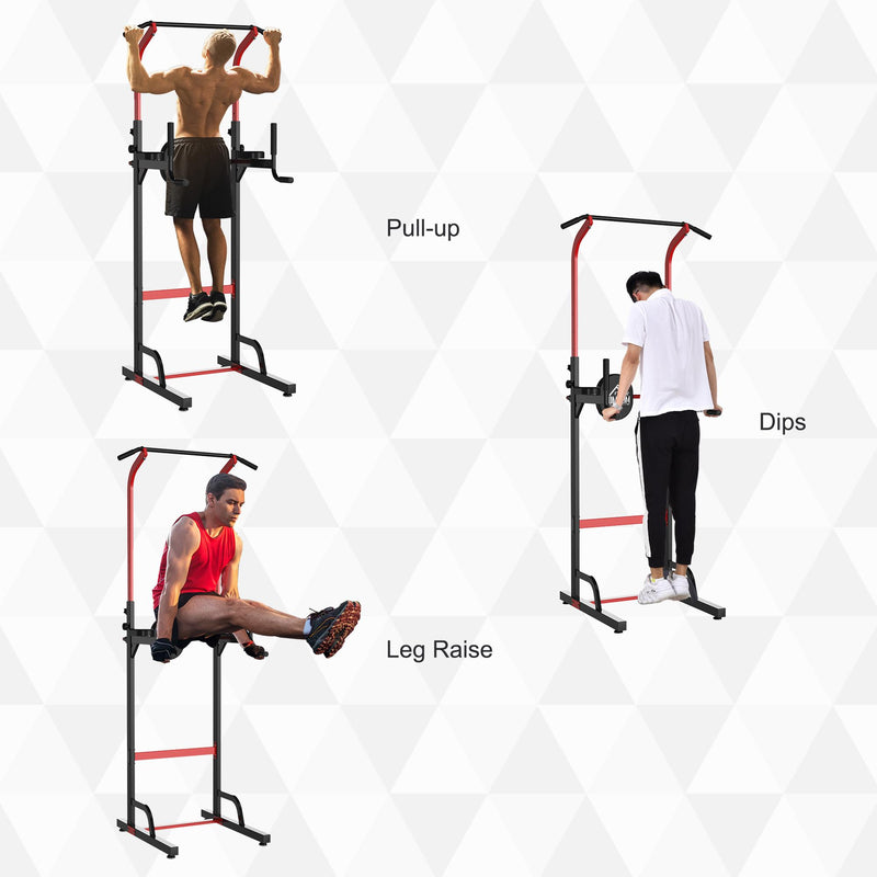 Stazione Multifunzione per Sollevamenti Trazione Addominali Flessioni in Acciaio Power Tower Nero e Rosso