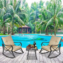 Set Tavolino e 2 Sedie a Dondolo da Giardino con Cuscini in Acciaio Marrone