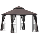 Gazebo da Giardino 3x3m con Zanzariera in Metallo Caffè
