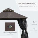 Gazebo da Giardino 3x3m con Zanzariera in Metallo Caffè