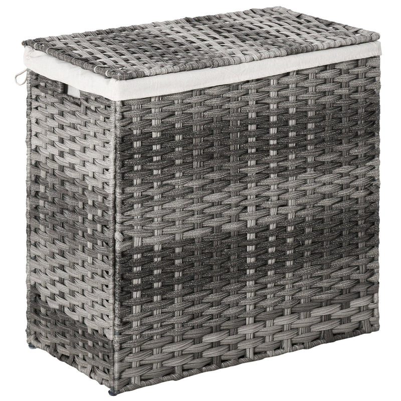Cesto Portabiancheria Pieghevole 57x34x60 cm in Rattan con Sacco Grigio