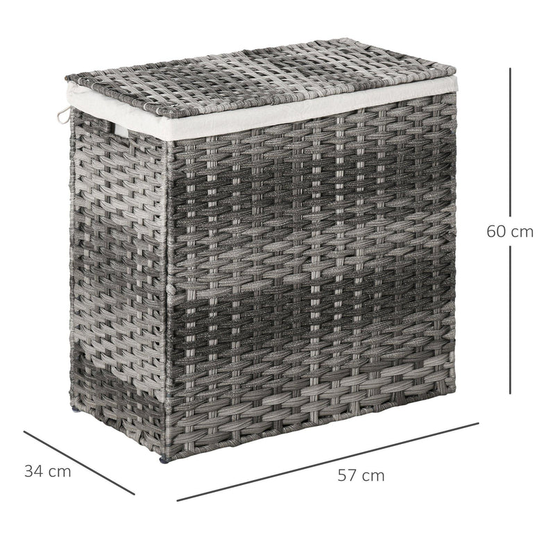 Cesto Portabiancheria Pieghevole 57x34x60 cm in Rattan con Sacco Grigio