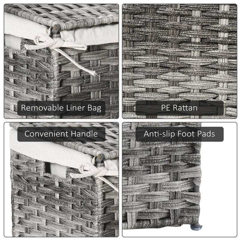 Cesto Portabiancheria Pieghevole 57x34x60 cm in Rattan con Sacco Grigio