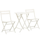 Set Tavolino e 2 Sedie Pieghevoli da Giardino in Acciaio Bianco