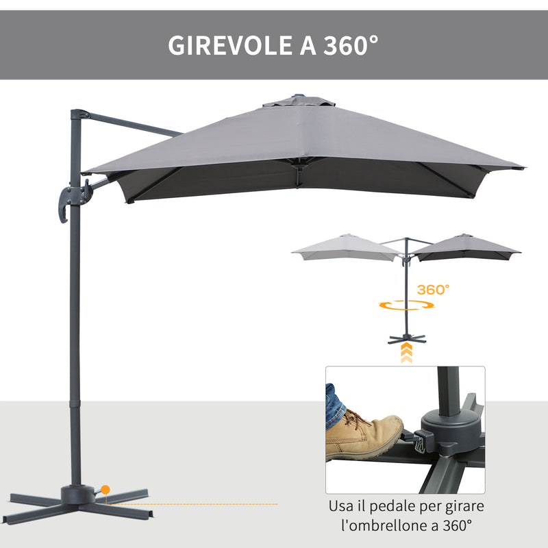 Ombrellone da Giardino Decentrato 2,5x2,5m in Alluminio Grigio