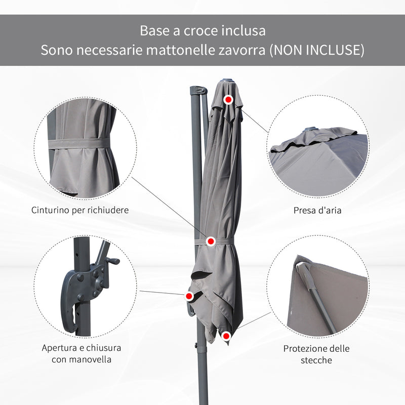 Ombrellone da Giardino Decentrato 2,5x2,5m in Alluminio Grigio
