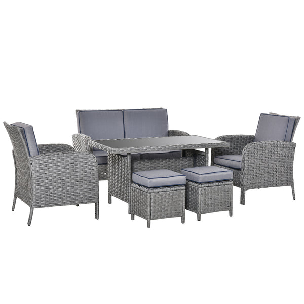 Set da Giardino Divano 2 Poltrone 2 Sgabelli e Tavolo in Rattan Grigio online