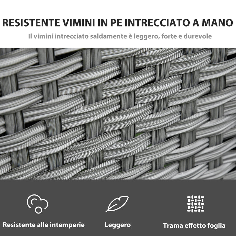 Set da Giardino Divano 2 Poltrone 2 Sgabelli e Tavolo in Rattan Grigio